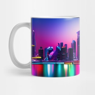 Ai Generated Art Scenery - Futuristic City With Beatiful Lighting Behind Iluminated River Mug